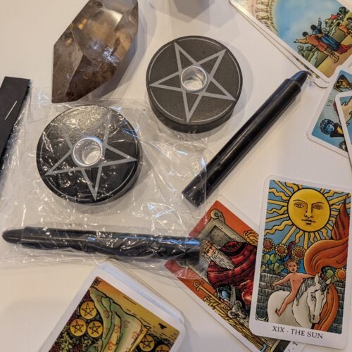 black pentagram candle holder lifestyle shot